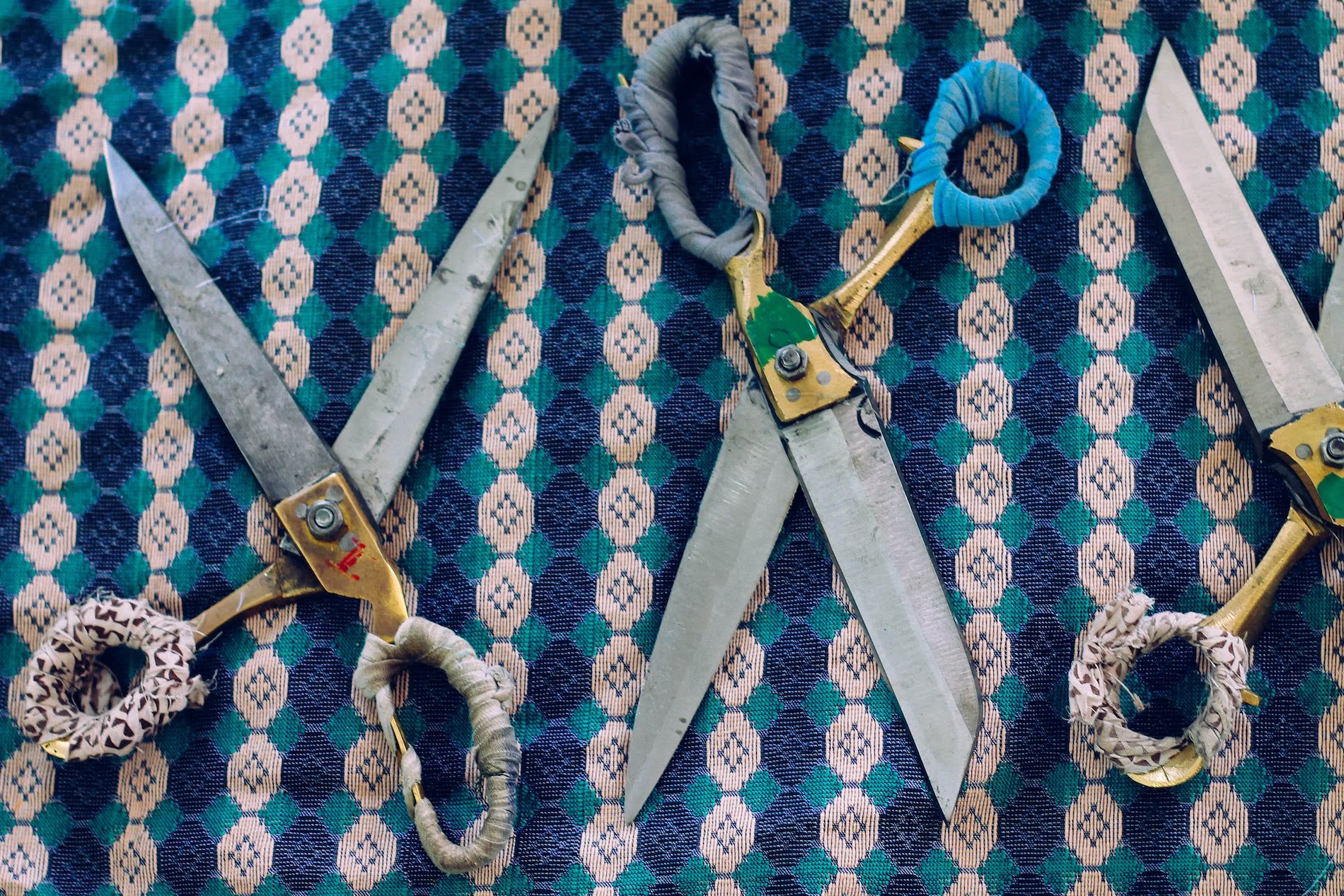 Scissors on a Nepalese textile